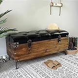 Ottomane mit Stauraum, Leder, Vintage, 78,9 cm, rechteckig, schwarz, Schuhaufbewahrung, Holztruhe für Eingangsbereich, Wohnzimmer, Zuhause