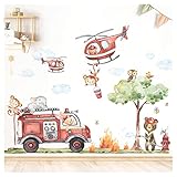 Little Deco XXL Wandsticker Feuerwehr Set Wandtattoo Kinderzimmer Tiere Wolken Baum Wandaufkleber Babyzimmer selbstklebend Deko DL960-5
