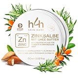 Bio Zinksalbe Wundsalbe mit Ghee Butter, Beruhigende Creme für empfindliche, gereizte oder trockene Haut mit Sanddorn, Mandelöl, Panthenol (B5) & Rosmarinextrakten, Plastikfrei, 60 ml