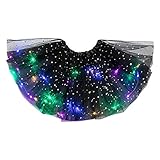Damen Dehnbar Faltenrock Schulmädchen Skater Tennis Mini Rock Netz-LED-Schichtrock Puffy Lights Ballerina Stars Rockes 3 Damenrock, hh-wj-0616AmjQcqFX, Einheitsgröße, Schwarz