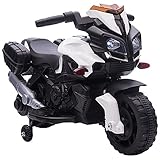 HOMCOM Elektromotorrad Kinderelektroauto Elektro-Kindermotorrad Kinderfahrzeug 6V LED-Licht simuliertes Motorgeräusch Metall+PP Schwarz+Weiß 88,5X 42,5x49 cm