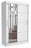 Brent - Kleiderschrank mit Spiegel 100cm Breit Windsor Tomy I Schlafzimmerschrank mit 2 Kleiderstange und Einlegeböden für Kleidung I Kleiderschrank Weiß
