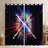Lichtschwert-Druck Verdunkelungsvorhänge (30 % – 50 % ), Blitz, bunter Galaxie-Vorhang, zukunftstechnologie, verdunkelnd, Fenster-Dreapes für Schlafzimmer, Kinder, Fensterbehandlungen, W46 x L54