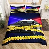 SJSXWQN Bettwäsche 135x200 Polizeiwagen Bettwäsche-Set mit Reißverschluss Schließung für Kinder Mädchen Weicher Atmungsaktive Mikrofaser Bettbezug + 2 Kopfkissenbezug 80x80 cm