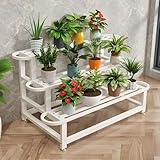 HDMOZUYT Blumenständer mit 3 Ebenen für drinnen und draußen, Robustes Pflanzenregal, Pflanzgefäß-Präsentationsständer, Metallregal, freistehend (Größe: 120 cm, Farbe: Weiß) (Weiß