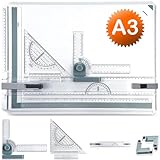 A3 Zeichenbrett, Geo-Board gz Platte, Multifunktionaler Zeichenplatte Din A3 Zeichenschiene mit Winkelmesser Papiersuchgerät Lineal Stützfuß für das Professionell Office Arbeiten Studenten (A3)