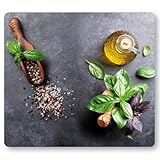 KESPER | Multi-Glasschneideplatte/Herdabdeckplatte/Herdblende, Material: ESG-Sicherheitsglas, Maße: 56 x 50 x 0,8 cm, Motiv: Basil, Farbe: Grau, Grün, Braun | 36584 13