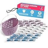 culiclean Wäscheklammern stabil ohne Abdruck Soft Clips mit Wäscheklammernkorb 40 Stück mit Wäscheklammernkorb/violett blau weiß Korb violett Korb statt Beutel
