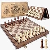 Sihaiyuan Schachspiel, Magnetisches Holz-Schachbrett, Schach- und Damespiel, Reiseschach für Erwachsene und Kinder, Klappbares Aufbewahrungsbrett (39×39 cm)