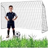 KRUMAD Fußballtor Kinder 213 x 150 x 90 cm, Tragbares Tor aus Stahl mit Netz und Bodenankern, Fussballtore für Garten Kinder & Outdoor Training, Wetterfest & Stabil, Weiß
