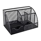 Sinxioer Schreibtisch Organizer,Mesh Metall Büroablage mit Stiftehaltern & Schublade, 6 Sortierfächer für Stifte, Stifthalter, Multifunktions Organisator (Schwarz)