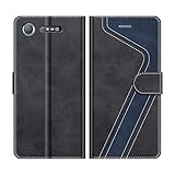 MOBESV Handyhülle für Sony Xperia XZ1 Hülle Leder, Sony Xperia XZ1 Klapphülle Handytasche Case für Sony Xperia XZ1 Handy Hüllen, Modisch Schwarz
