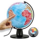 ORBIT Globes & Maps - Schülerglobus - 16cm Mini-Leucht-Globus mit stabilem, schwarzem Standfuß, Kartenbild 2025 politisch mit LED Leuchte, aktuelles deutsches Kartenbild