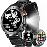 MEGALITH Smartwatch Herren Fitness Uhren: IP68 Wasserdicht Sport LED Taschenlampe - Blutdruck Pulsmesser Smart Watch Männer - Tracker Schrittzähler Fitnessuhr Kompatibel Android iOS Schwarz