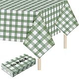 Mindsoft Party-Tischdecke mit Gingham-Muster, 137 x 274 cm, Kunststoff, wasserdicht, grün kariert, Einweg-Tischdecke für Picknick, Grillen, Geburtstag, Babyparty, Brautparty, Hochzeit, 10 Stück