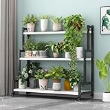 3-stöckiger Pflanzenständer aus Metall, Pflanzenständer für den Innenbereich, Blumenständer für mehrere Töpfe, robuster Pflanzenständer mit Rädern, für Wohnzimmer, Terrasse, Garten