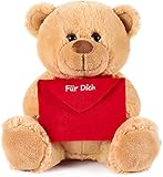 BRUBAKER Teddy Plüschbär mit Umschlag Rot - Für Dich - 25 cm - Teddybär Plüschteddy Kuscheltier Schmusetier - Hellbraun