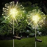 Upgrade Solarleuchten für Außen Garten, 4 Stück 122LED Solar Gartenleuchten, Höhen Optional 74/82/102cm | Dynamische Feuerwerk Effekte | IP65 Wasserdicht Solarlampen für Außen Garten Wege Rasen Deko