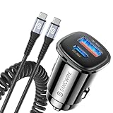 SYNCWIRE 60W Zigarettenanzünder USB C Kfz Ladegerät PD 30W&QC 3.0 Autoladegerät Adapter mit 5ft Typ-C Handy Ladekabel 12V USB Auto Car Charger für iPhone 15 Pro Max, Samsung S23, Google Pixel 7
