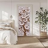 arricraft 2 Stück Selbstklebender Türaufkleber 80cm X 200cm /31.5'X78.7' 3D Blumen Und Goldener Zweig Tür Wandbilder Aufkleber PVC Tür Abnehmbare Tapete Dekoration Für Schlafzimmer Wohnzimmer