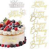 ElevateTech 6 Stück Happy Birthday-Kuchenaufsätze Seitenspiegel Acryl Happy Birthday-Kuchendekorationen Goldene Cupcake-Topper Kuchendekorations-Set DIY-Kuchenwerkzeuge Geburtstagsparty Zubehör