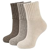 Closemate Thermosocken Damen Socken 3 Paar Wintersocken Warme Socken Dicke Gestrickte Socken Stricksocken Gekämmte Baumwollsocken Haussocken 35-38 39-42 Grau Braun Beige
