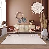 TT Home Waschbarer Wohnzimmer Teppich Esszimmer Kurzflor Unifarben Melierte Optik Modern, Farbe:Creme, Größe:160x220 cm