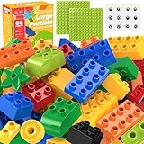 81-teiliges großes Baustein-Set für Kleinkinder, kompatibel mit großen Marken, Duplo-kompatibel, große Steine mit 2 Grundplatten, kreative Bausteine für Kinder im Alter von 2-6 Jahren, sicheres