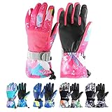 Skihandschuhe für Herren Damen wasserdichte Snowboardhandschuhe Warme Touchscreen Handschuhe mit Tasche Winterhandschuhe zum Skifahren Snowboarden Reiten (M, Rosa)