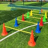 Agility Training Hürde Kegel Set mit flexiblen Stangen für Fußballübungen und Wettbewerbe, 10 Kegel 5 Stangen