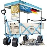 Faltbarer Bollerwagen Handwagen Transportkarre; Strand-Buggy bis 90L & 150kg; XXL Geländeräder mit Bremse; Leiterwagen; Camping-Wagen für Strand, Garten & Outdoor; Verstellbarer Griff & Tasche (Beige)