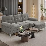 MEROUS Ecksofa - Chenille Sofa Polsterecke Couch in L-Form - Waschbare Kissen - Chaiselongue beidseitig montierbar - 210cm Breit Eckcouch Klein mit 3 Sitzer für Wohnungen/Wohnzimmer - Grau