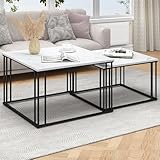 YITAHOME Moderner Couchtisch 2er-Set für Wohnzimmer, weißgraue runde Couchtische aus Holz, Cocktailtische, Beistelltisch mit stabilem Metallrahmen