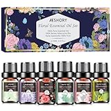 AESHORY Blumen Ätherische Öle Set 6 x 10ML, 100% Naturrein Blumige Essential Oils, Aromatherapie Duftöl für Diffuser Luftbefeuchter - Lavendel, Rose, Jasmin, Kirschblüte, Weißer Tee, Ylang Ylang