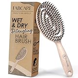 FABCARE Bio Haarbürste Wildschweinborsten Rund mit Ebook - Detangler-Bürste Doppelspiralfeder ohne Ziepen - Profi Entwirrbürste für Haartypen - Haarbürste Damen (Natur)