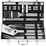 POLIGO 21PCS Edelstahl Grillbesteck im Koffer Geschenke für Männer - Grillzubehör Kit mit Grillmatte - Ideale Grillbesteck Set Geschenk für Männer und Frauen