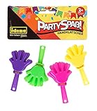 Idena 40428 - Partyspaß Handklatscher, 4 Stück, in den Trendfarben grün, lila, pink und gelb, Größe ca. 7 x 3,5 cm