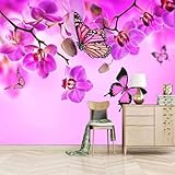 XLMING Minimalistisch Dreidimensional Lila Blumen Schmetterling 3D Tapete Hochwertige Strukturierte Seide Wohnzimmer Sofa Schlafzimmer Esszimmer Home Dekoration-300cm×210cm