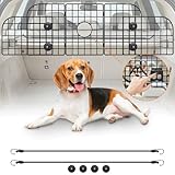 Denmay Hundegitter Auto, Universal Autoschutzgitter Trenngitter 30.7 x 93-150CM verstellbare Breite, Kopfstütze Kofferraum Autogitter mit Zuführtür, 2X Sicherheitsgurt für Hunde, Schwarz