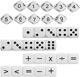 30 Stück Standard Mathe Würfel, 16mm Unterrichtswürfel 10 PCS Mathe Operationswürfel, 10 PCS Zahlenwürfel, 10 PCS Punktwürfel Weiß Rechenwürfel Würfelspiel Spielewürfel Set für Partys