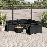 Iiaky 9-TLG. Garten-Sofagarnitur mit Kissen GartenmöBel Set Sitzgruppe Outdoor Lounge Sofa Outdoor Garten MöBel Schwarz Poly Rattan // 3224487