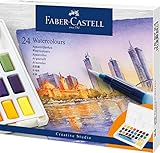 FABER-CASTELL 169724 - Aquarellfarben, 24 Farbnäpfchen, inkl. Mischpalette und Wassertankpinsel