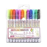 12 Farben Acrylstifte für Steine, Schnelltrocknend Permanent Kunstbedarf - Stifte Mit Doppelter Linie Für Umrisse, Kinder Jugendliche Zum DIY Basteln Für Schule Grußkarten Ostern Und Als Kleine Gesche