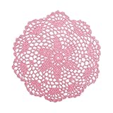 Handgehäkelte Deckchen, rund, floral, gehäkelt, Spitze, Blumendeckchen, französisches Landhaus, gehäkelte Deckchen, 20 cm, rund, Glas-Esstisch-Set für 4 Personen (Rosa, Einheitsgröße)