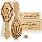 com-four® 2X Natur-Haarbürste aus Bambus - Umweltfreundliche Bürste mit Naturborsten für natürlich schöne Haare - Für Männer, Frauen, Kinder - 100% Vegan (2 Stück - Allzweckbürste)