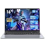 FUNYET 16-Zoll-PC Laptop, N150 Prozessor Notebook (bis zu 3,4 GHz), 16 GB RAM 1 TB SSD,Win 11 Laptop, 1920 x 1200 FHD Laptops, Computer mit beleuchteter Tastatur, 6000 mAh Notebook，WiFi 5，BT 5.0