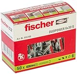 fischer DuoPower 6 x 30 S, Universaldübel mit Senkkopfschraube, 2-Komponenten-Dübel, Kunststoffdübel zur Befestigung in Beton, Ziegeln, Stein, Gipskarton uvm., 50 Dübel + 50 Schrauben