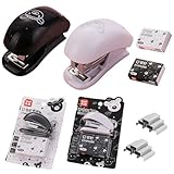 LaresDay Mini Hefter Set 2 Stück mit 1000 Klammern (24/6 &,26/6) Niedliche Comic-Tacker für Schüler Büro, 2-24 Blatt Kapazität, Integrierter Entferner, Leicht & Ergonomisch (Schwarz und weiß)