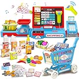 Kasse Kinder Spielzeug, Kinderkasse mit Scanner, Sound, Rechnerfunktion, Spielgeld und Zubehör, Kaufladen Zubehör Rollenspiel Weihnachten Geschenk, Spielkasse ab Jungen Mädchen 3-6 Jahren