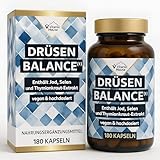 VitaminHouse DRÜSEN BALANCE - 180 Kapseln (180 Tage), Vegan - Jod Selen Schilddrüse Komplex mit Thymian Extrakt, L-Tyrosin plus 8 B-Vitamine - Jod aus Braunalgen (Kelp) - Hochdosiert, Laborgeprüft